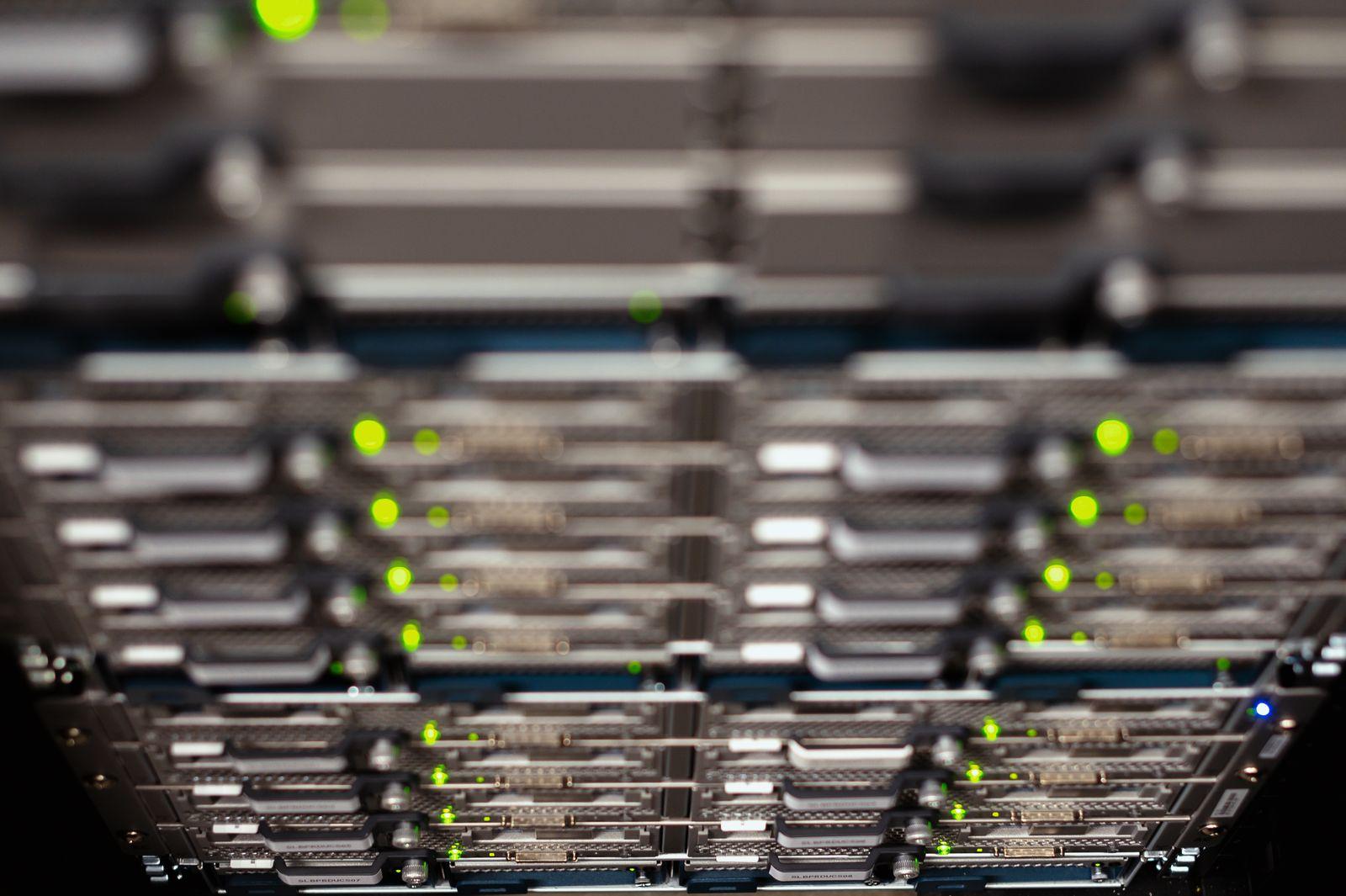 Rows of servers with status LEDs